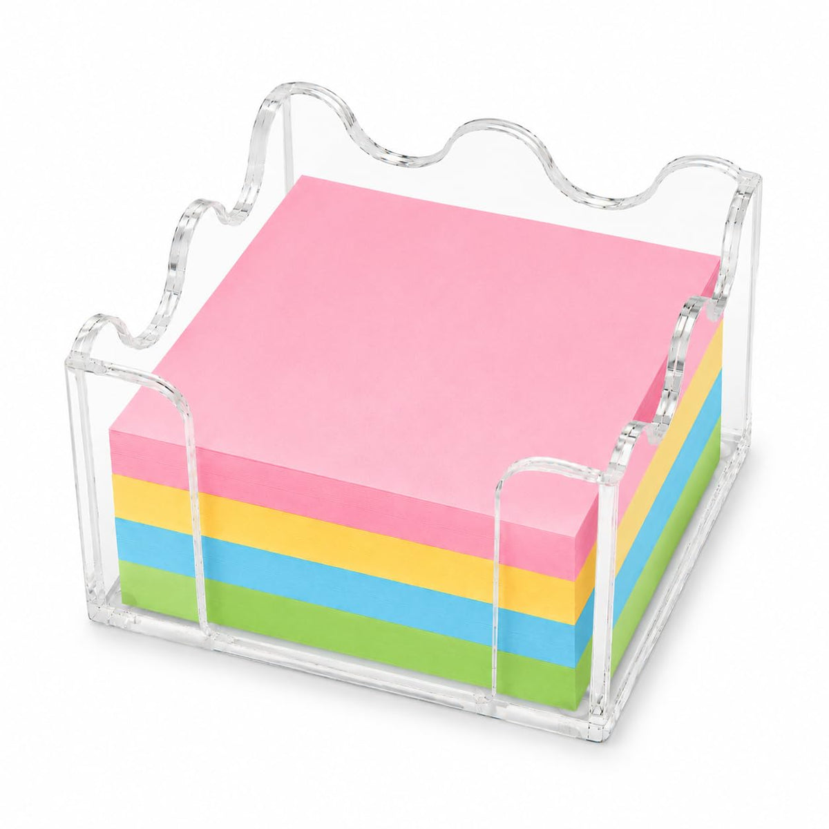 3x3 Inch Scalloped Acrylic Sticky Note Holder, Clear Cute Post It Note Dispenser, Notepad Holder with Wave Design, Thick Acrylic Desk Organizer for Office, Home, Dorm, Classroom