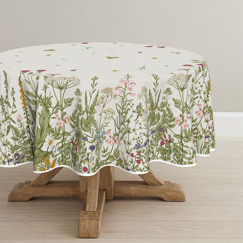 Horaldaily Spring Tablecloth 60 x 84 Inch Rectangular Black Wild Flower