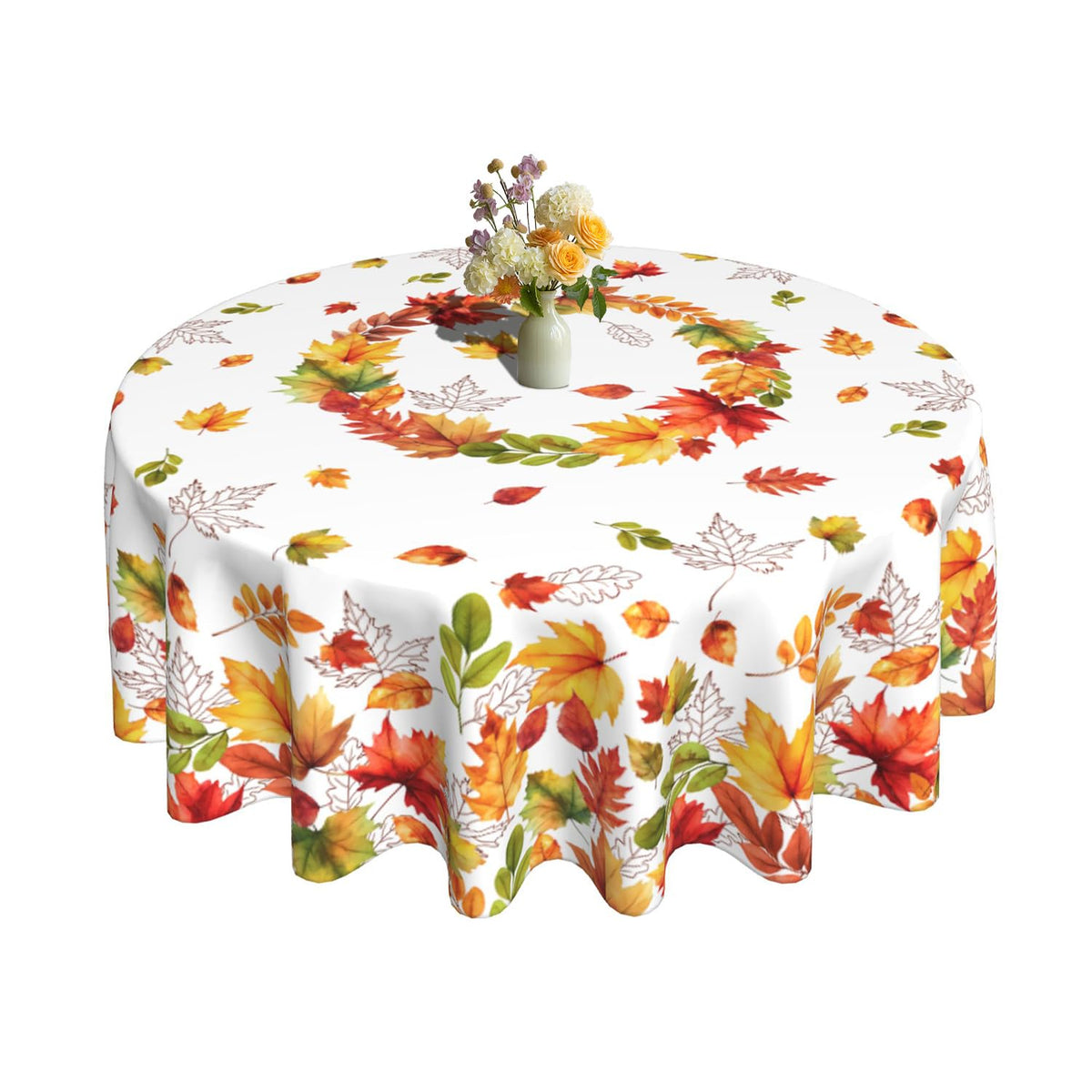 Fall Round Tablecloth 60x60 Inch Autumn Maple Leaves Birds Table Cover Holiday Decorations Seasonal Decor for Home Kitchen Dining Room Picnic Party