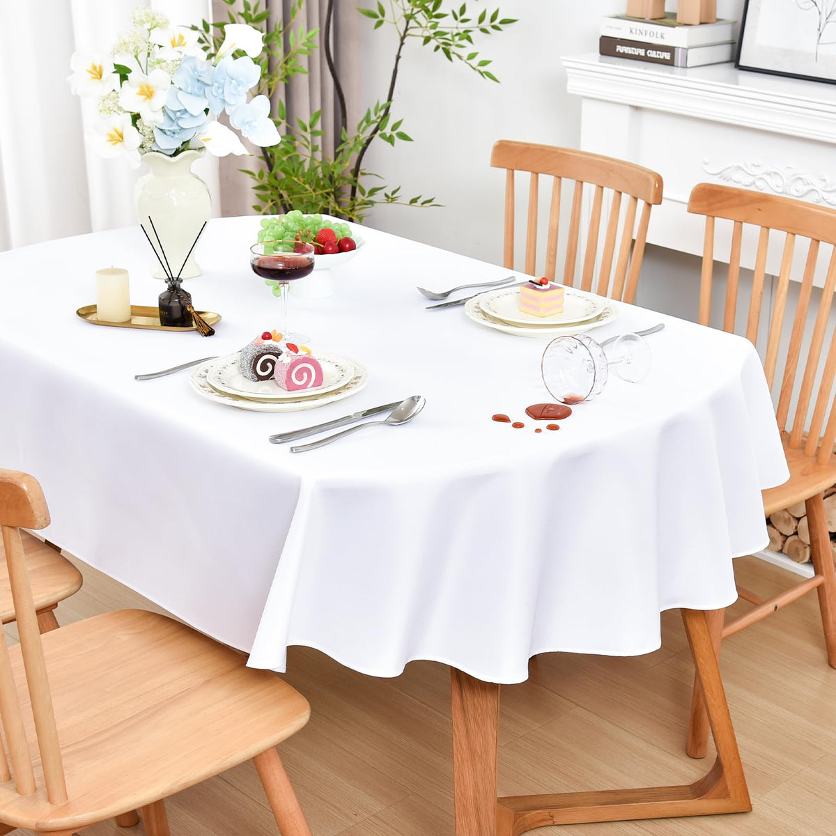 Wolkemer Oval Tablecloth 60 x 84 Inches Faux Linen Water Resistant