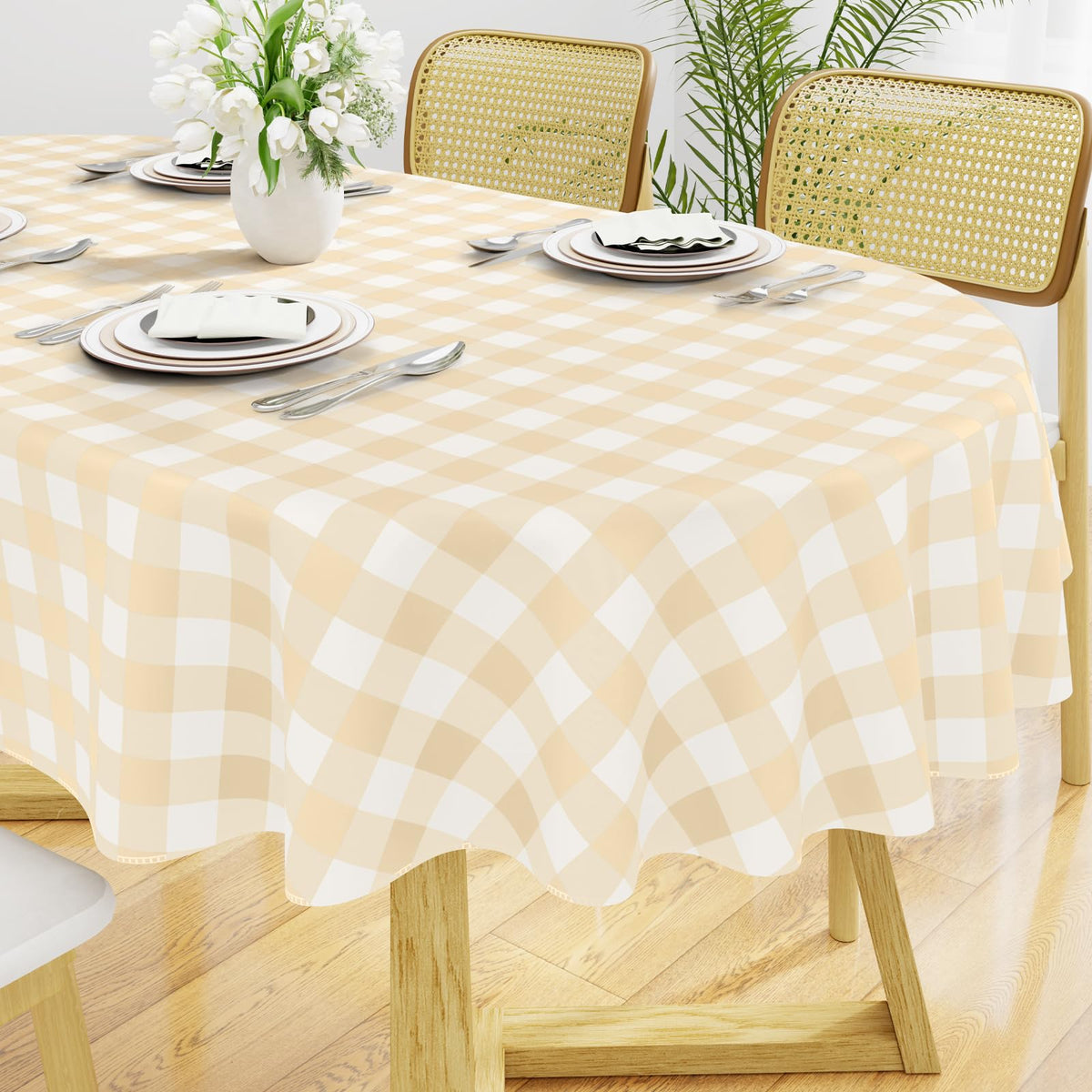 Smiry Fall Tablecloth, Flannel Backed Vinyl Table Cloth, 60"x84"