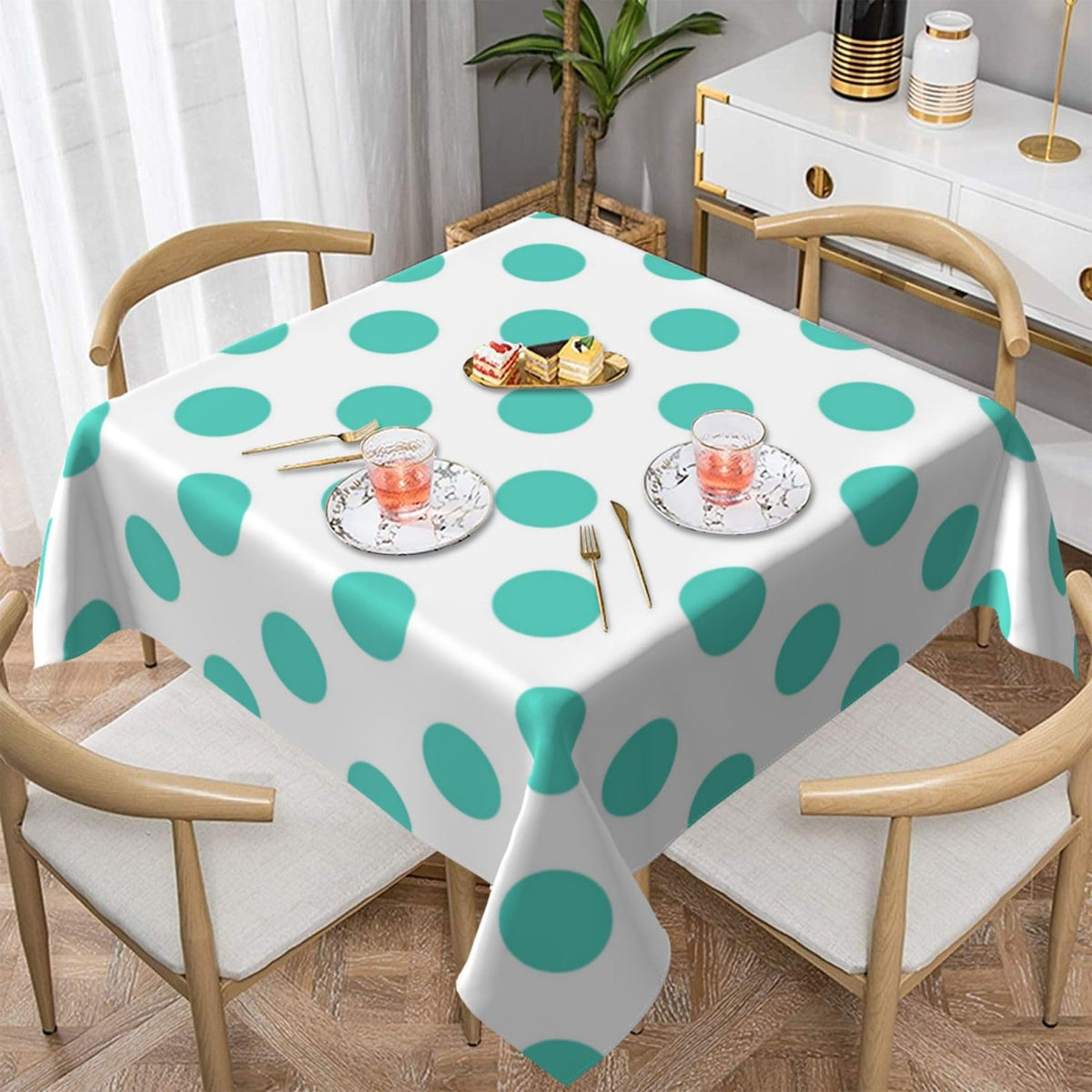 Square Tablecloth Black Polka Dots on Red Table Cover Washable Table Cloths for Kitchen Dinning Party Tabletop Modern Decoration 60 x 60inch