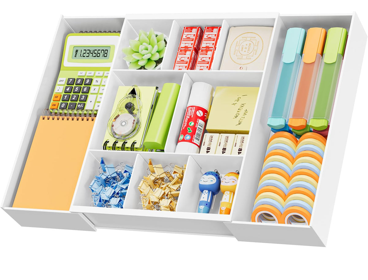Marbrasse Expandable Desk Drawer Organizer, Clear Plastic Drawer Organizer Tray with 10 Adjustable Compartments, Desk Organizers and Accessories, 5 Drawer Dividers for Office Supplies, Makeup(Clear)
