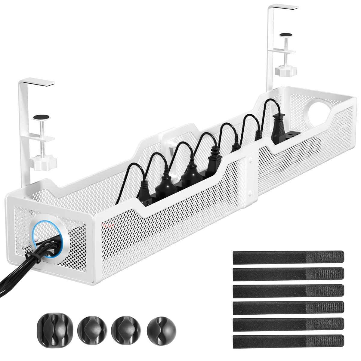 Cinati Under Desk Cable Management Tray, 13.4" Metal Cord Organizer, White