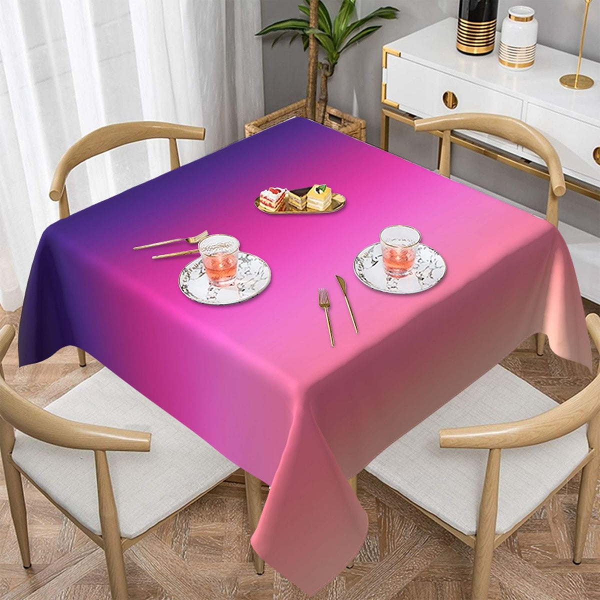 Square Table Cloth, Trendy Neon Pink Purple and Light Orange Tablecloths Washable Table Cover for Kitchen Dinning Party Tabletop Modern Decoration,54inch