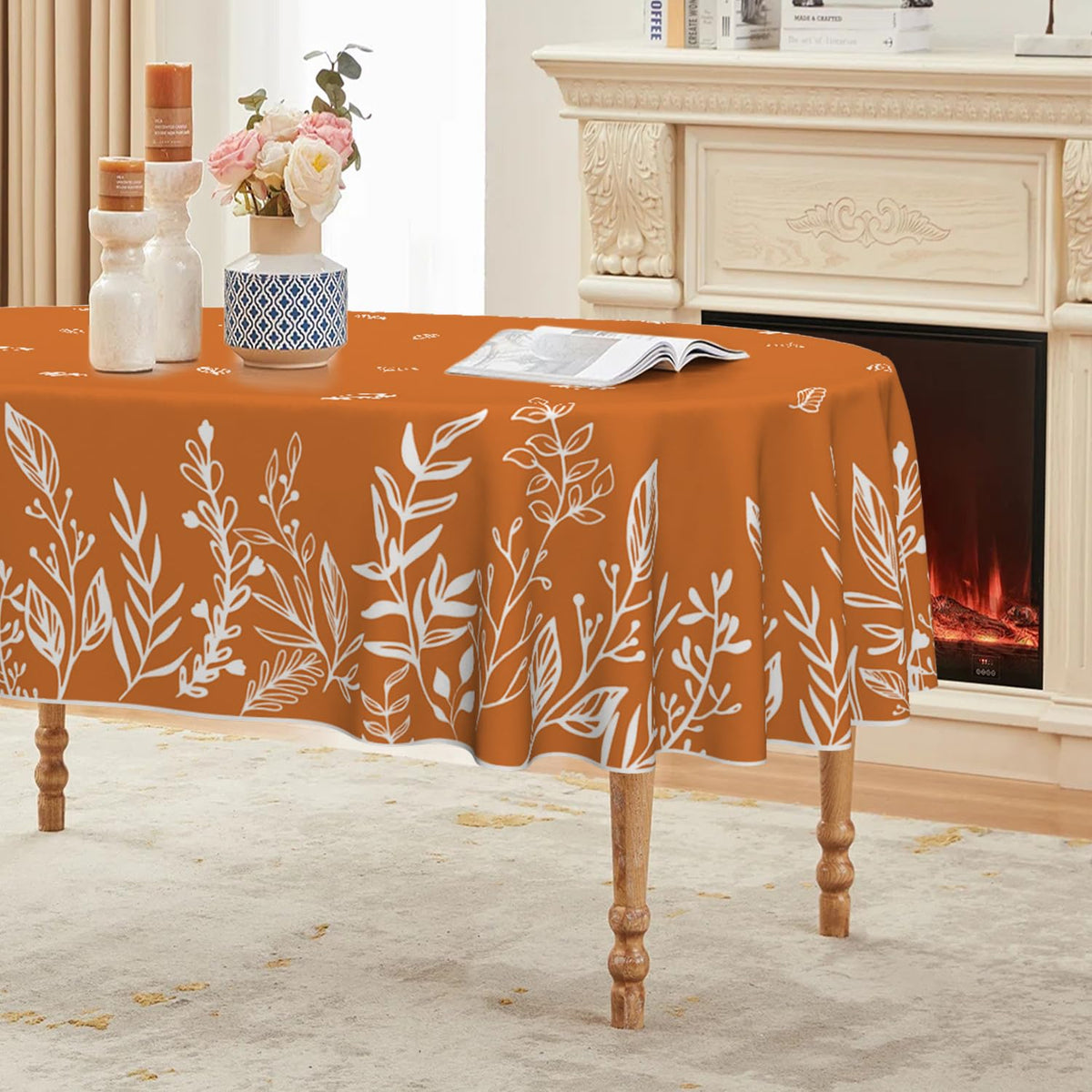 Horaldaily Fall Tablecloth 60 x 84 Inch Rectangular Thanksgiving Orange