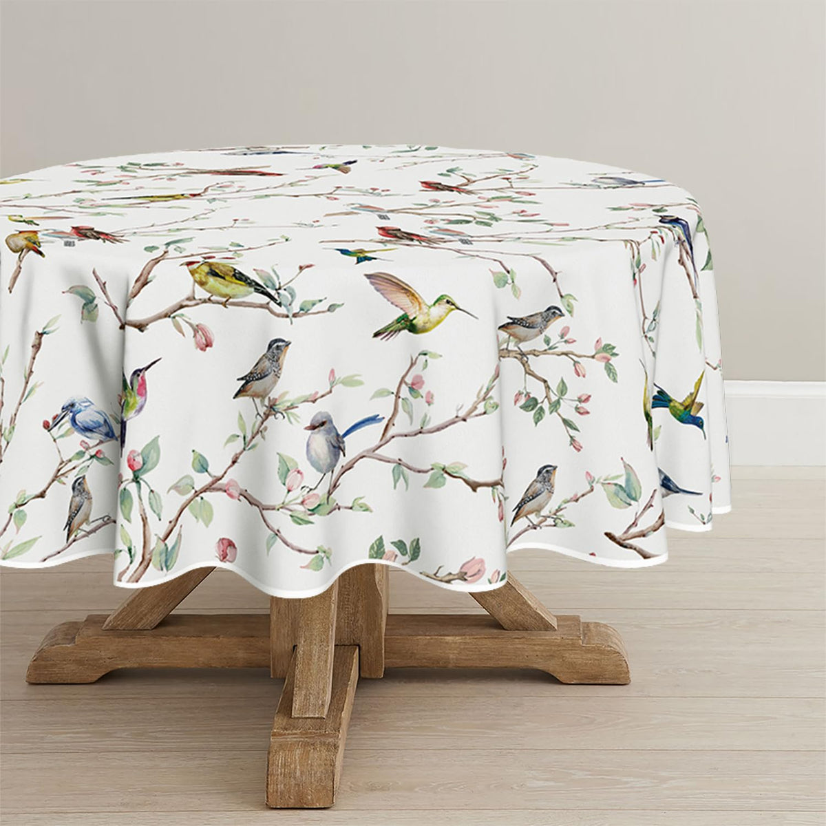 Horaldaily Spring Tablecloth 60 x 84 Inch Rectangular Birds Branch Beige