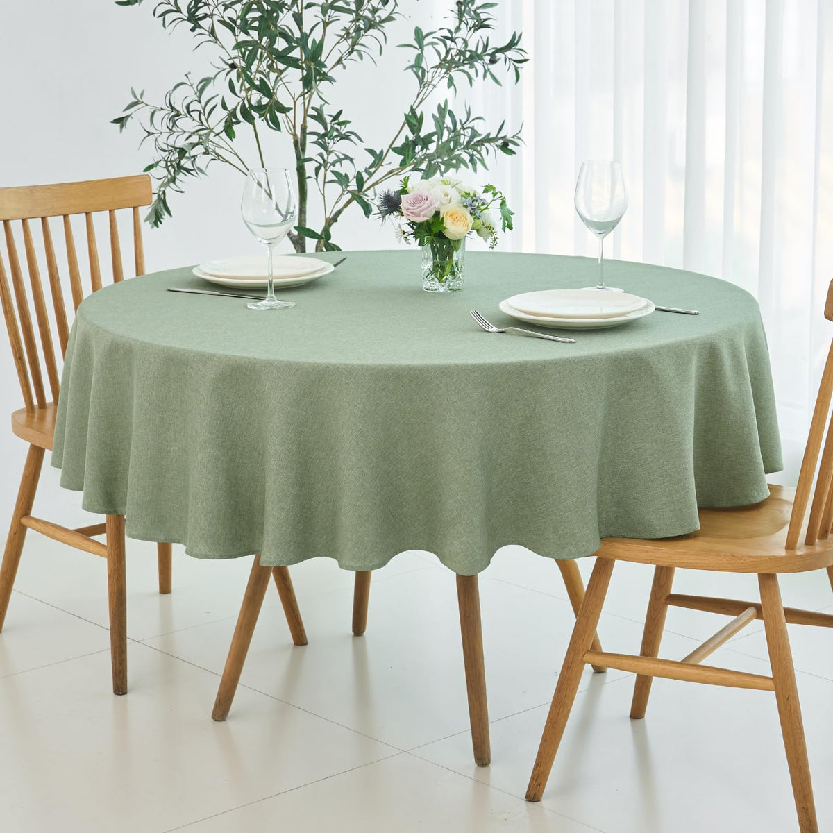 maxmill Rectangle Linen Textured Tablecloth Waterproof Spillproof Wrinkle Free Washable Fabric Table Cloth Kitchen Dining Tabletop Decoration Table Cover for Holiday Dinner Party, 52 x 70 Inch, Linen