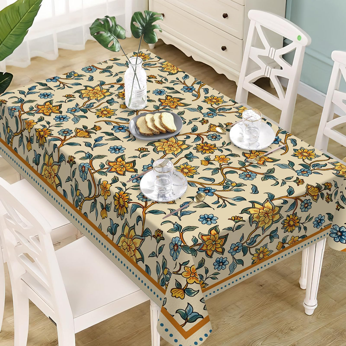 Boho Flower Bird Square Tablecloth 70 x 70 Inches