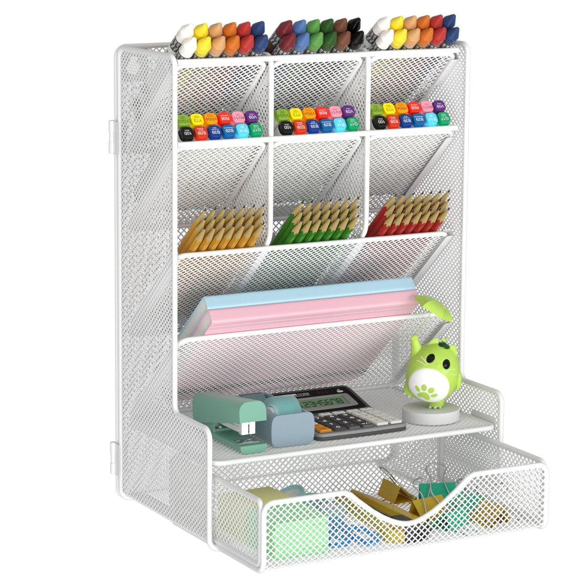 BOHDK Pen Organizer for Desk, Multi-Functional Desk Organizer, Wall Mount Pen Holder with Drawer for School, Office, Home, Art Supplies, Black