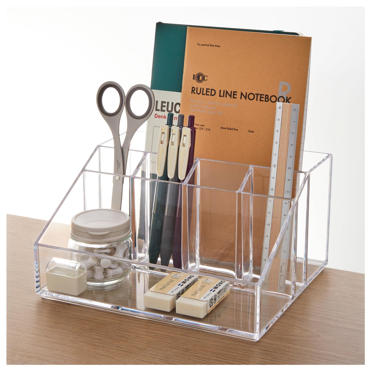STORi Stackable Desk and Drawer Organizer, Clear, 6 Compartment Organizer with 2 Wide Drawers