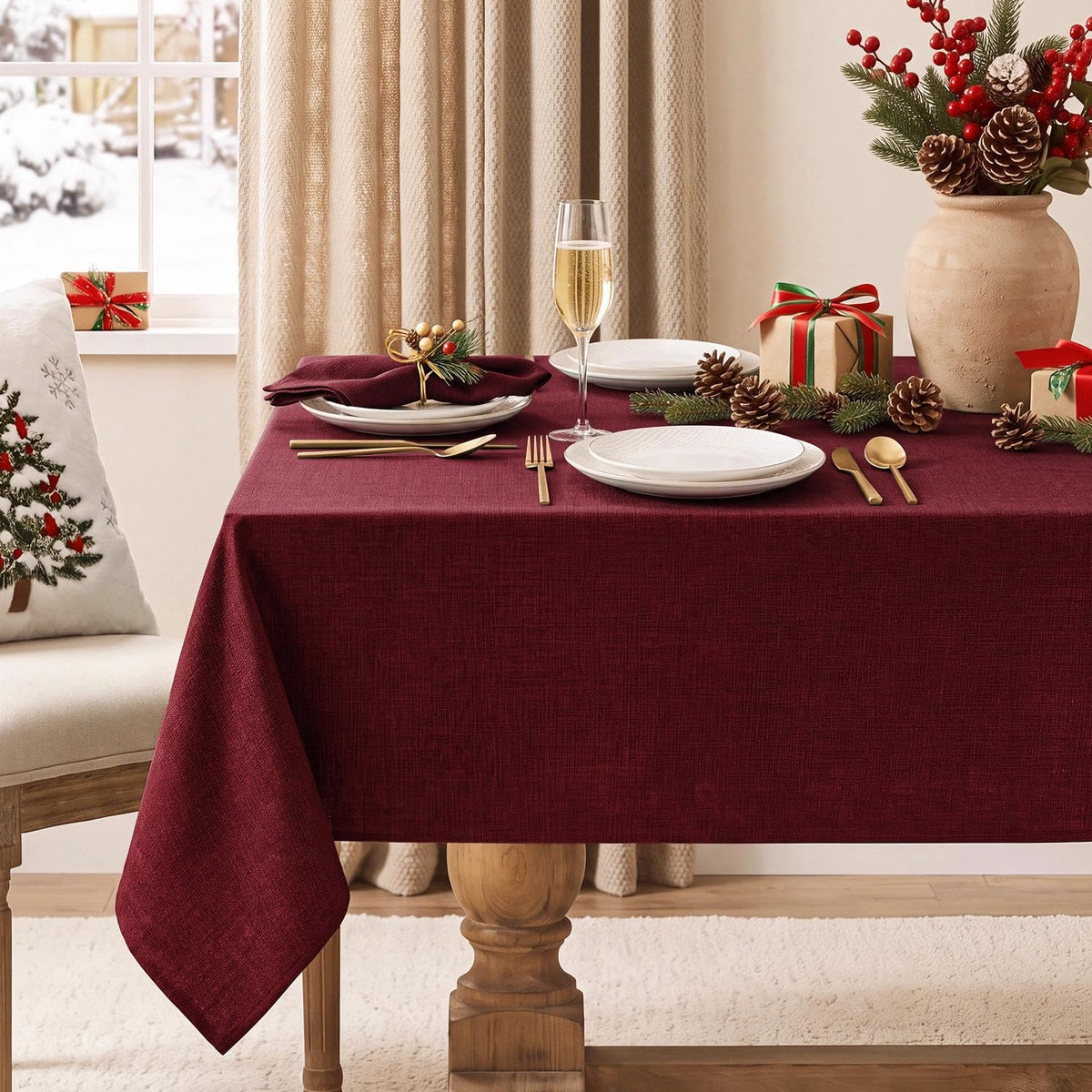 Softalker Faux Linen Round Fall Tablecloth 70 Inch, Autumn Table Cloth with Pumpkin & Maple Leaves, Orange Circle Table Cover Water Resistant for Outdoor, Thanksgiving, Kitchen-Harvest Themed