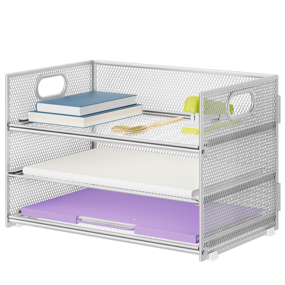 Marbrasse 3 Tier Paper Organizer Letter Tray, Mesh File Organizer with Handle, Paper Sorter Desk Organizer for Home Office Supplies