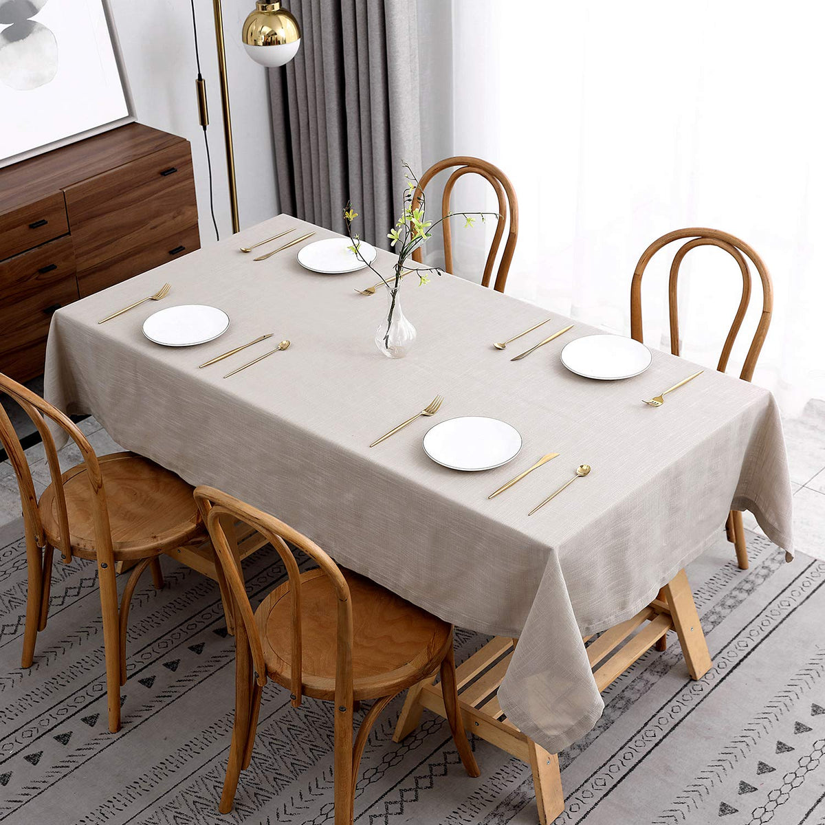 maxmill Flaxy Faux Linen Table Cloth with 2-Tone Slubby Texture Wrinkle Resistant Anti-Shrink Soft Tablecloth for Kitchen Dining Tabletop for Banquet Parties Rectangle 52 x 70 Inch Light Grey