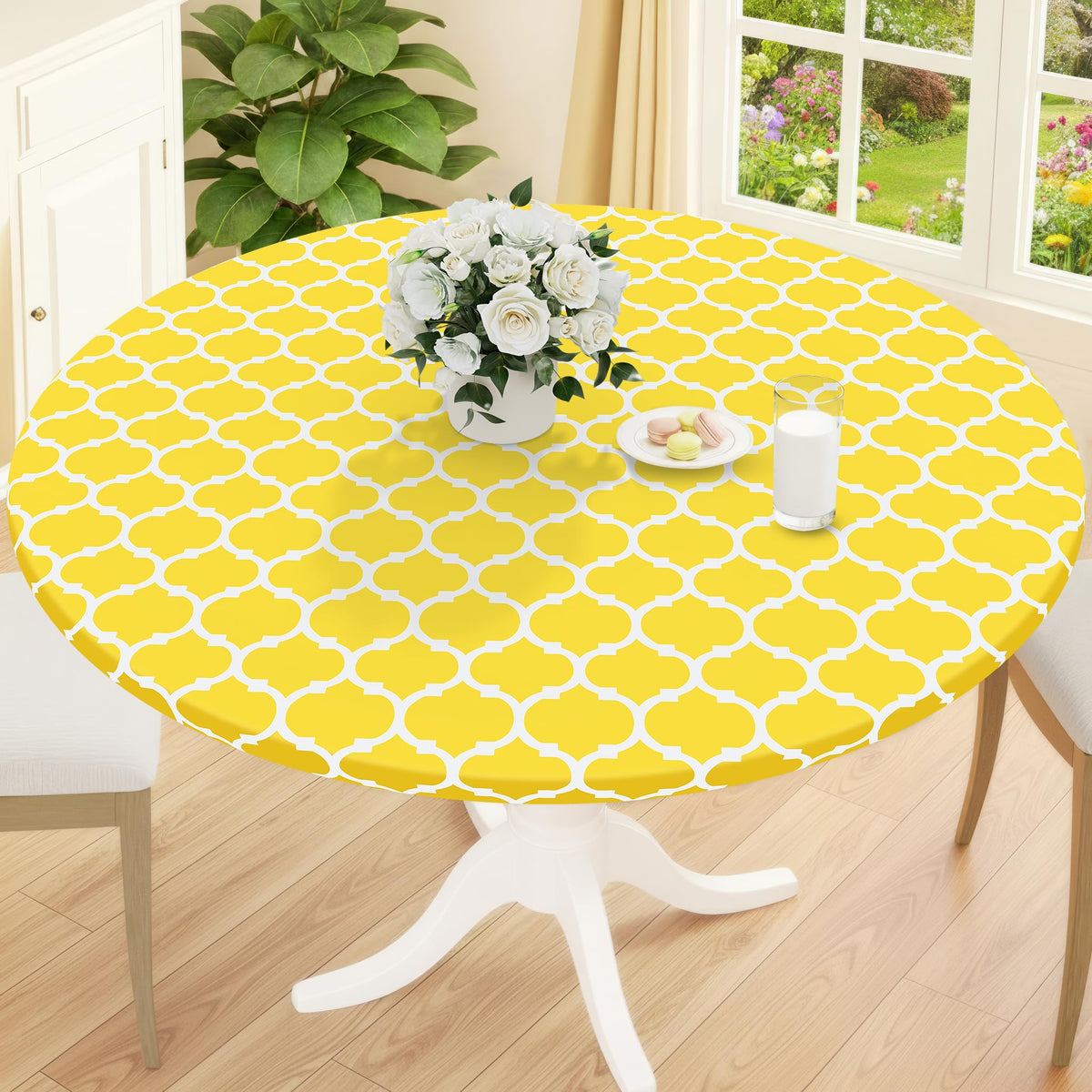 Smiry 45"-56" Round Fitted Tablecloth, Waterproof Plastic Table Cover