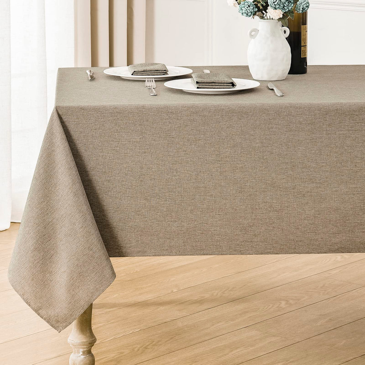 Veblandy Faux Linen Rectangle Tablecloth Waterproof 52x70 inch Table Cloth Stain and Wrinkle Resistant Washable, Decorative Fabric Table Cover for Dining, Kitchen, Wedding and Parties, Coffee