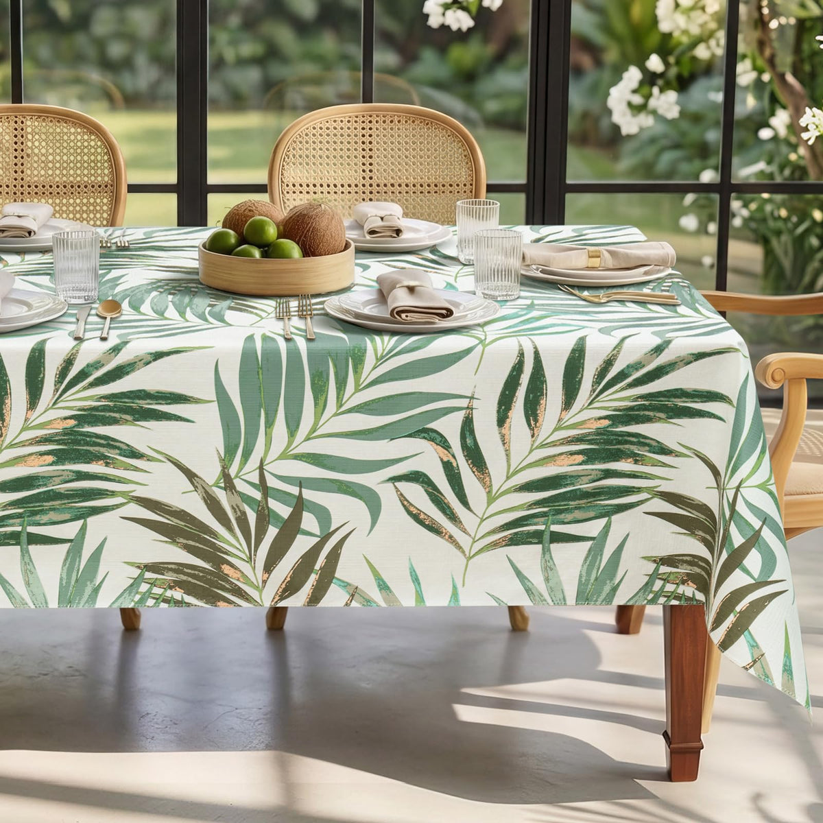 Seenus Khaki Gingham Cottage Vinyl Round Tablecloth with Flannel Backing, Waterproof Checkered Table Cloth Wipeable for Farmhouse Kitchen Patio Garden, 60 Inch Circular (Fits 30-48" Tables)