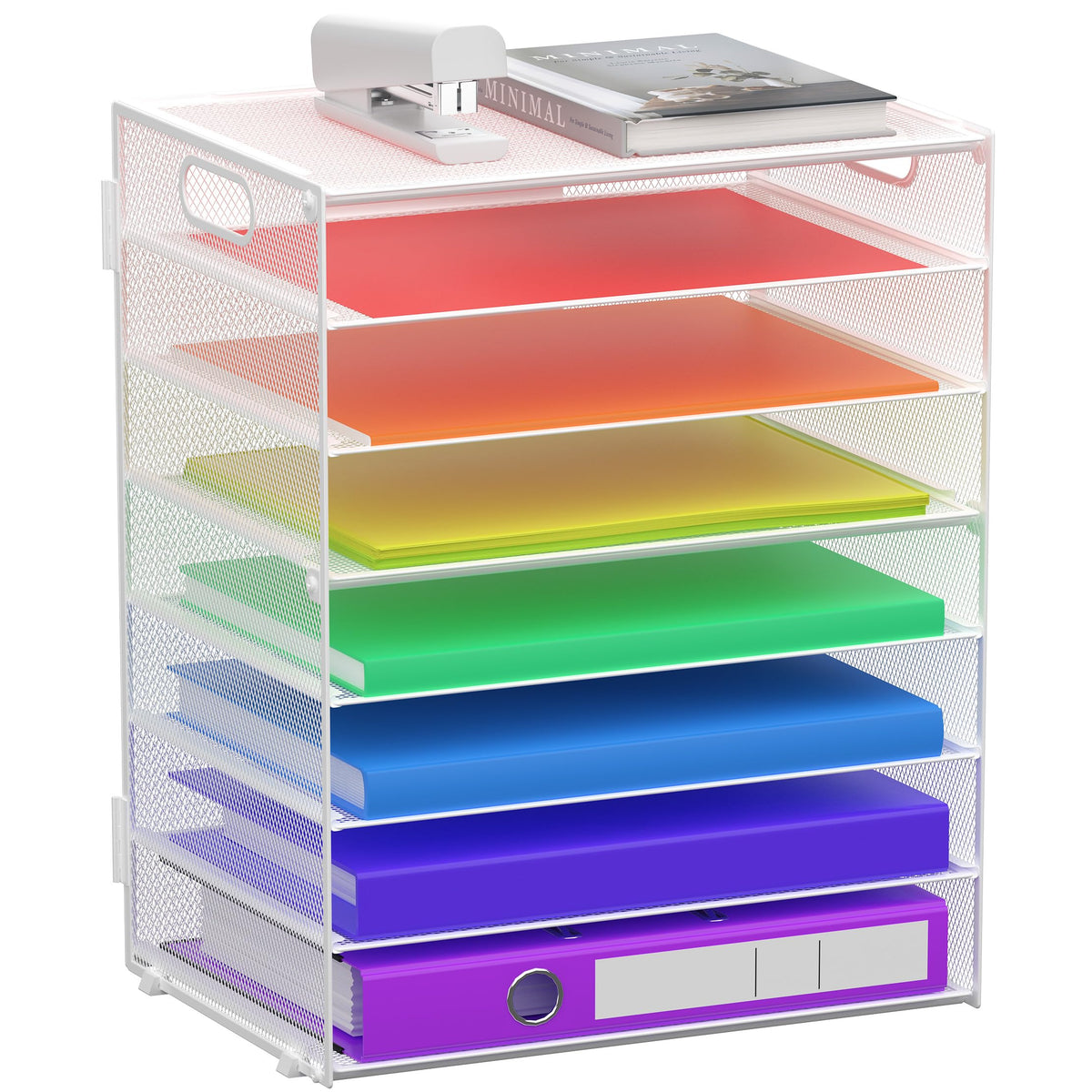 8 Tier Paper Letter Tray Organizer with Handles, Mesh Desk File Holder Storage Organization for Home School Classroom & Office (Black)