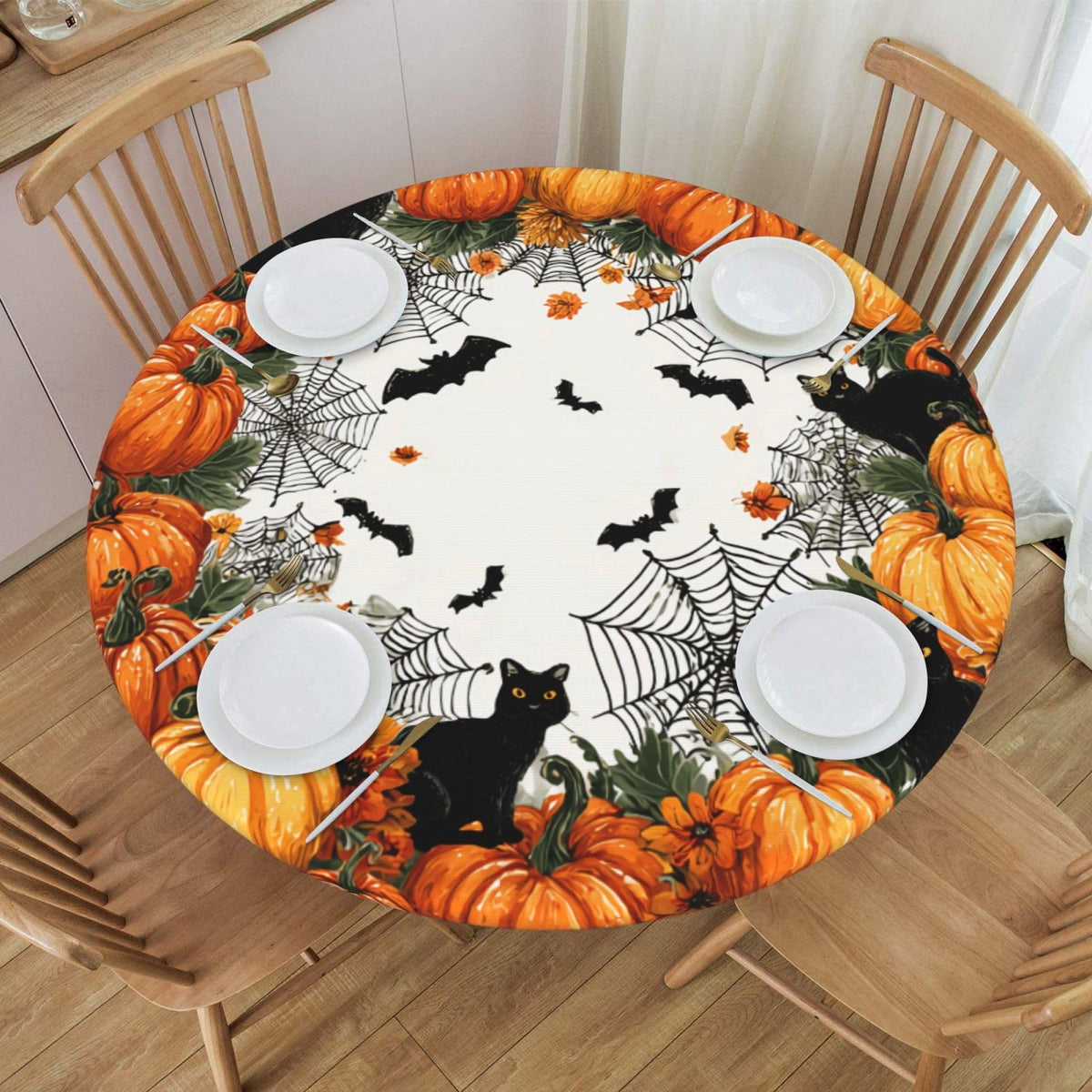Elastic Edge Round Fitted Tablecloth, Waterproof Cover for 40"-44" Tables