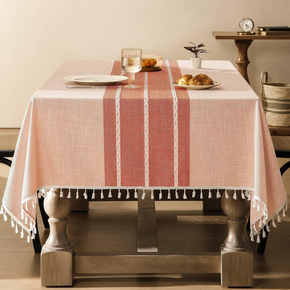 ZeeMart Contrast Linen Square Table Cloth 60x60 Inch Brown