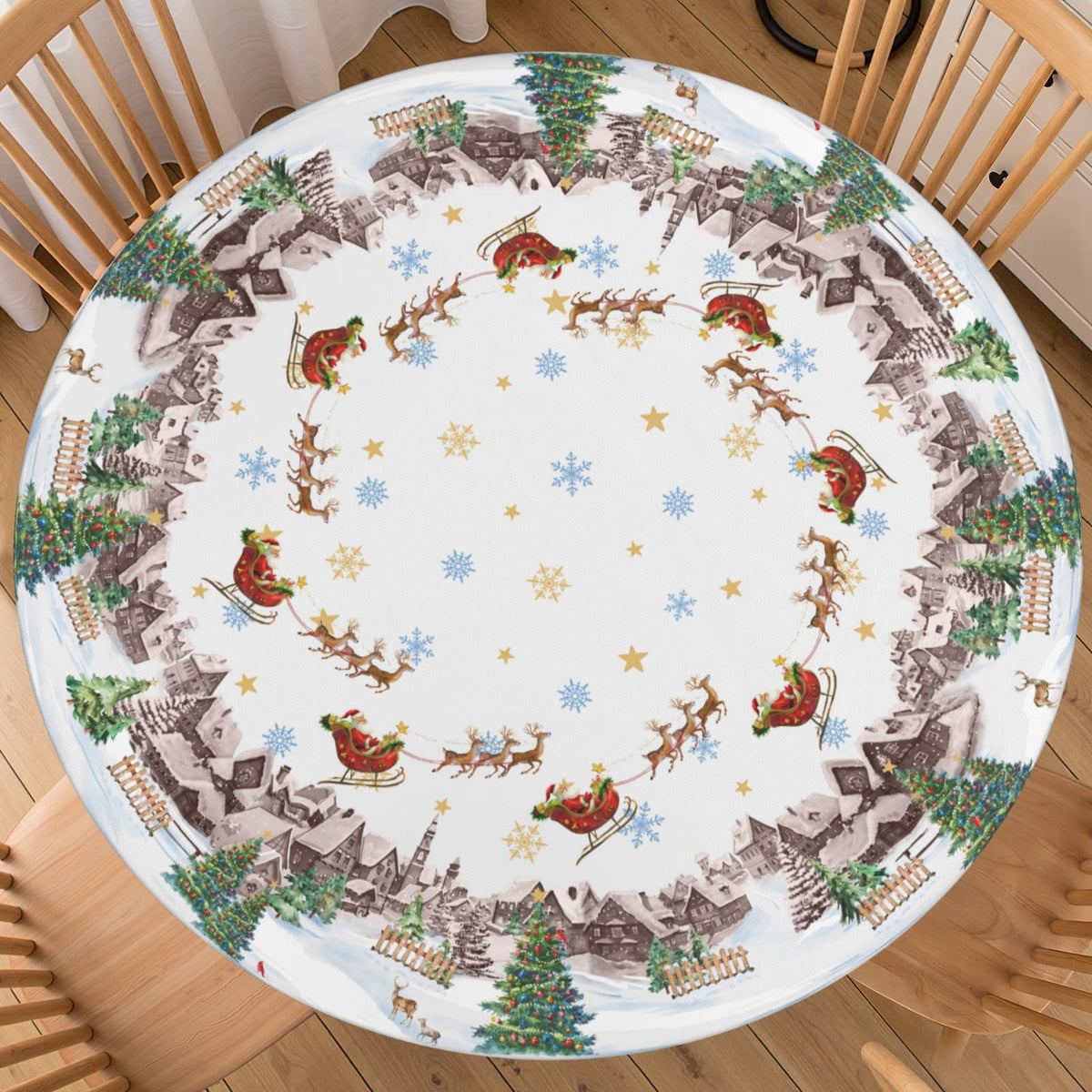 Fall Round Fitted Tablecloth with Elastic Edge Orange Blue White Thanksgiving Pumpkin Table Cover 40-44 Inch Autumn Leaf Washable Table Cloth for Kitchen Dining Room Party Decor