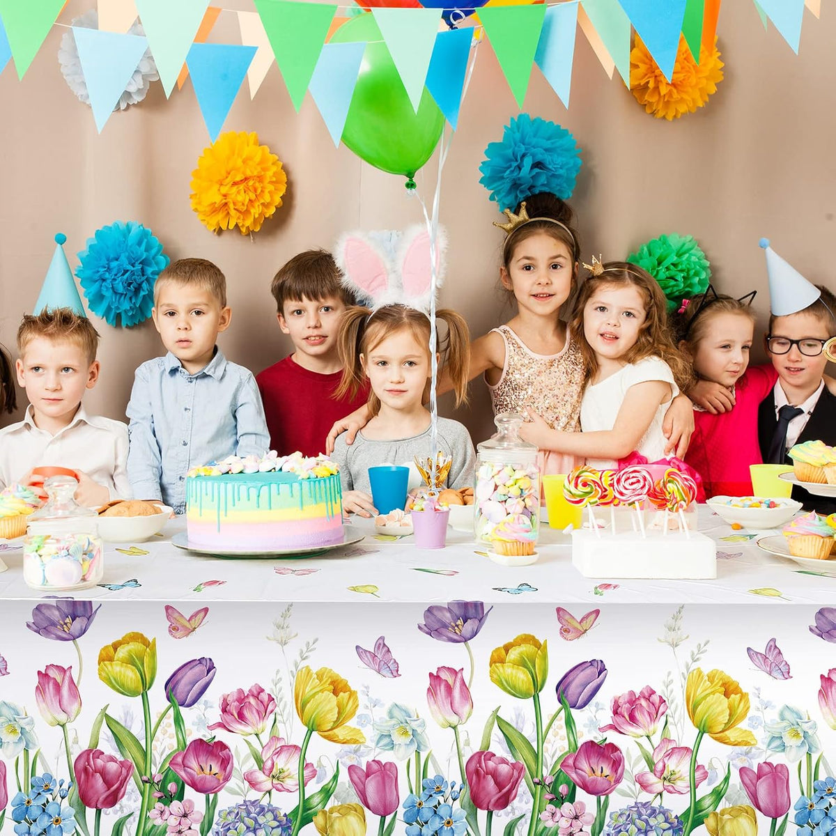 Boyiee 3Pcs Spring Floral Tablecloth Plastic Flower TableCover, Fresh Style