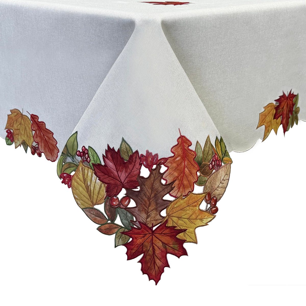 KEVA Fall Tablecloth 60x84 Inch, Autumn Maple Leaves Cutwork Embroidered Tablecloth, Harvest Thanksgiving Decor for Kitchen Dining Table