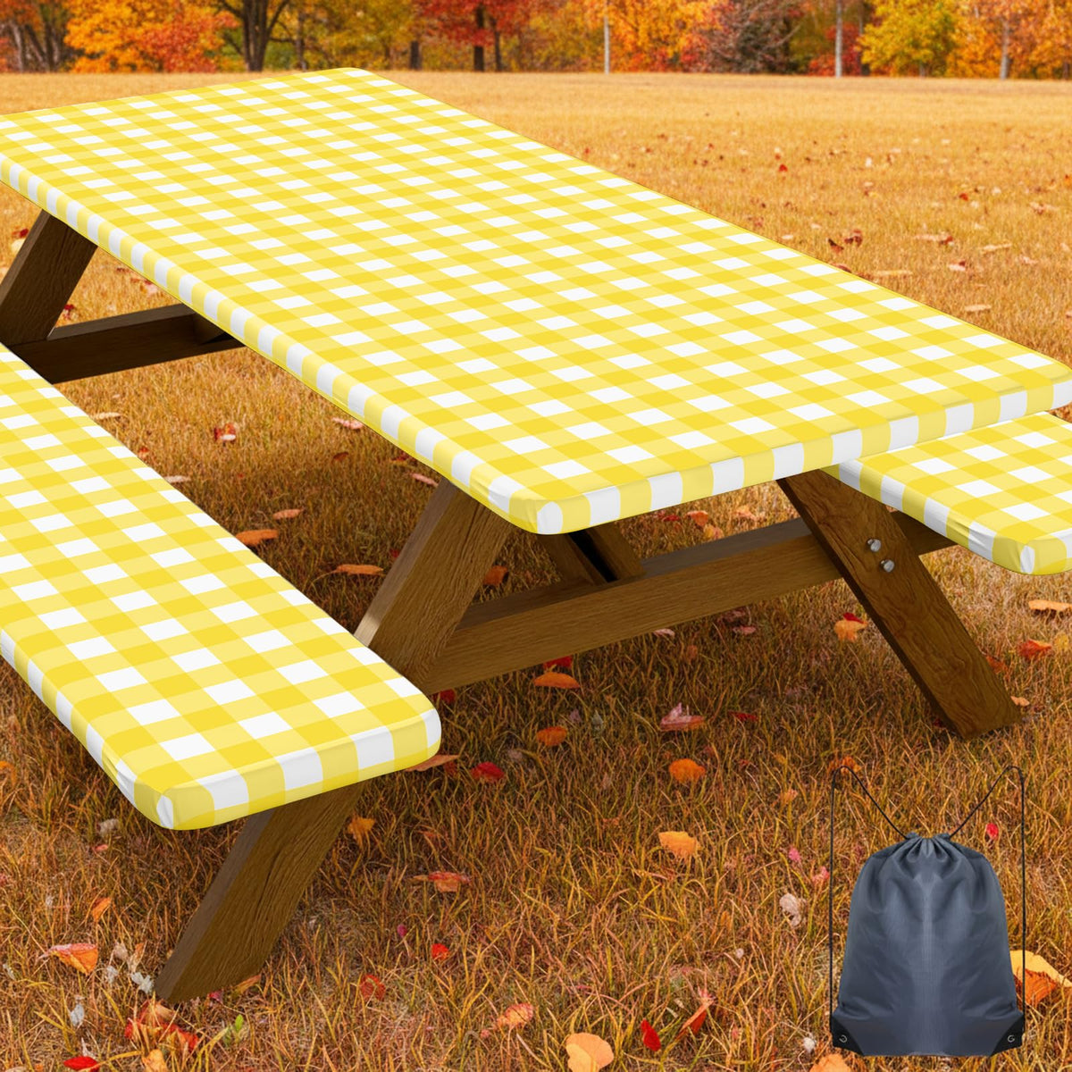 Smiry 6FT Picnic Table Cover with Bench Covers, Elastic Fitted Tablecloth