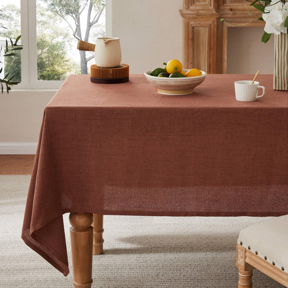 52"x70" Rectangle Linen Tablecloth Fits Small Dining Table, Natural