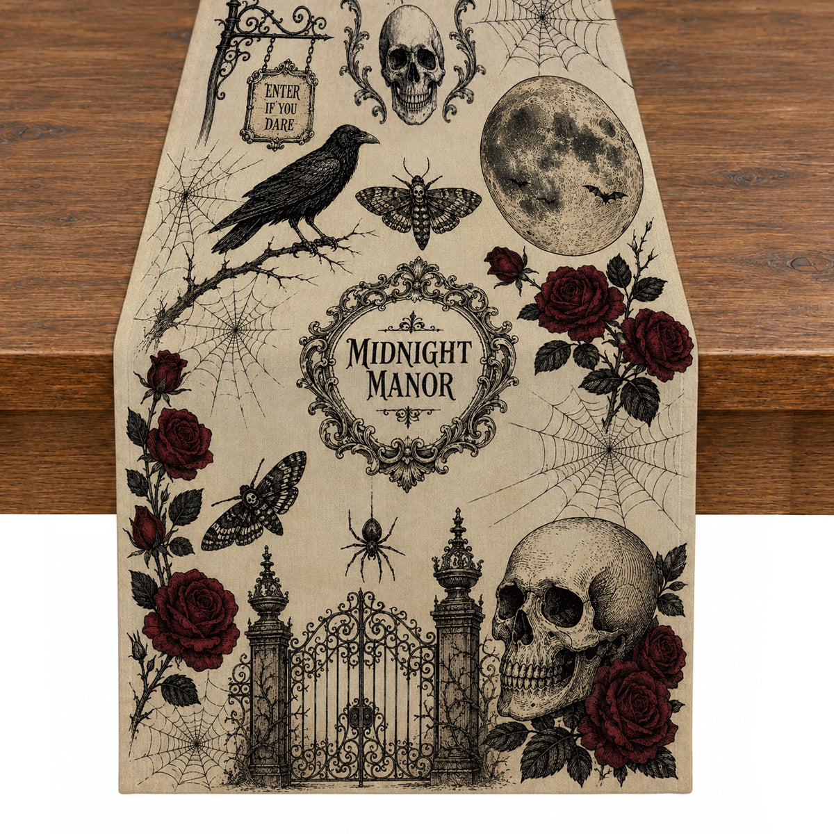 Halloween Spooky Haunted House Dining Table Runner