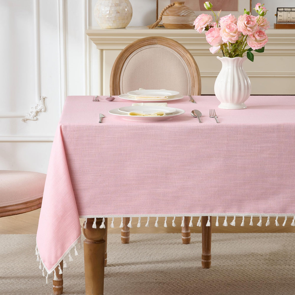 Tablecloth Rectangle Linen Style Fabric, 55 x 90 Coffee Lines
