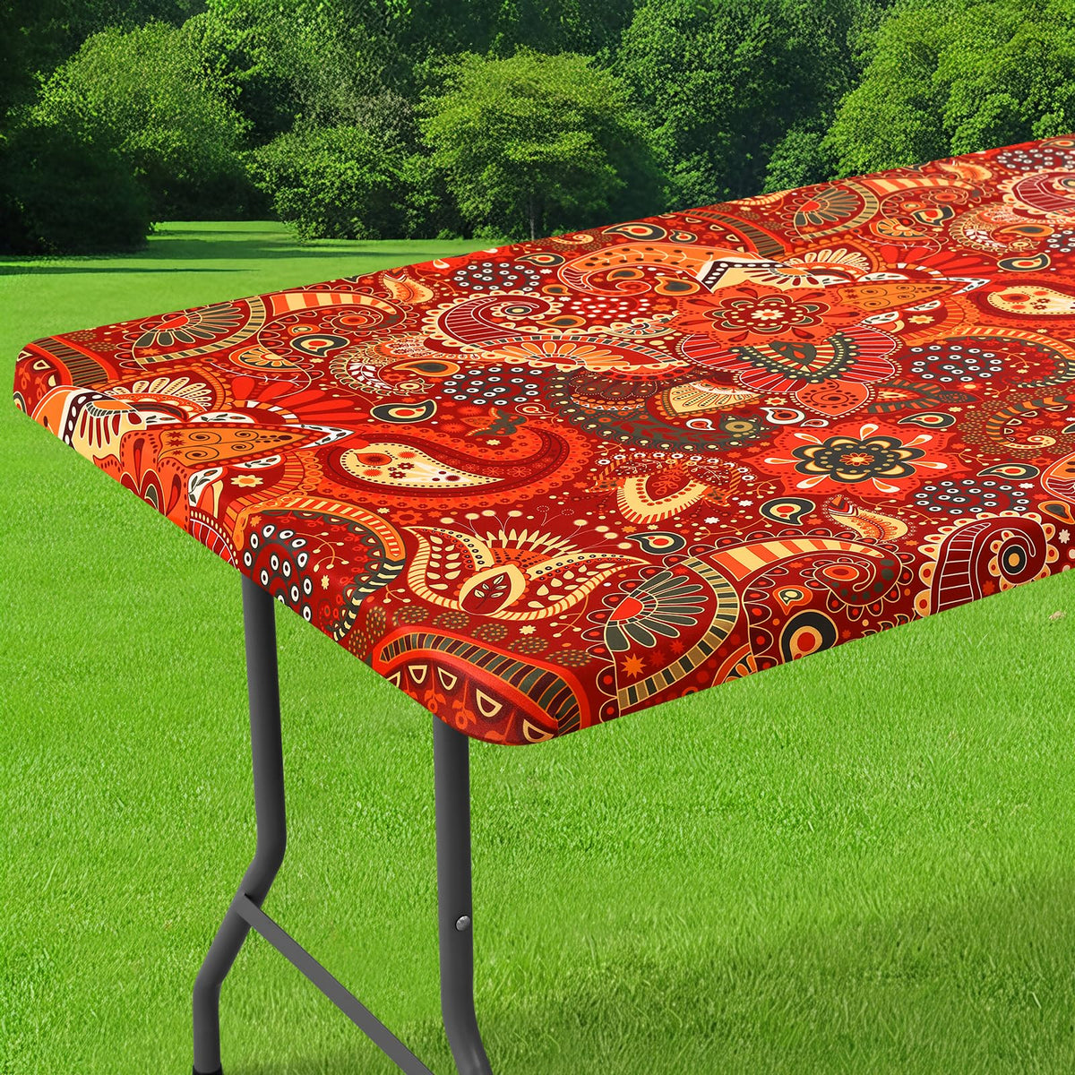 Smiry Spandex Printed 6FT Rectangle Table Cloth, Elastic Fitted Table Cover