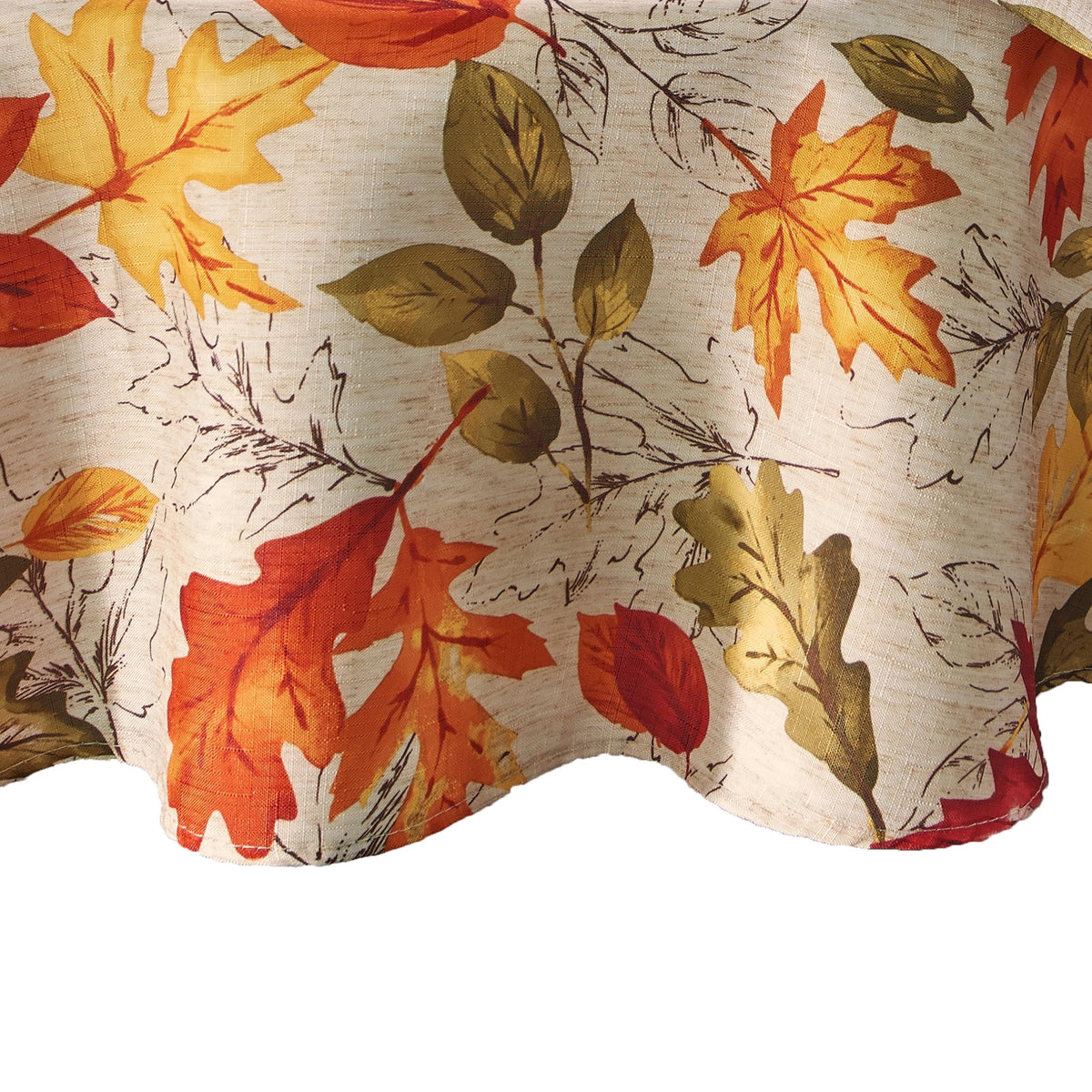 Threadmade Autumn Leaves Fall Printed Tablecloth, Multicolor - 70" W x 70" L Round