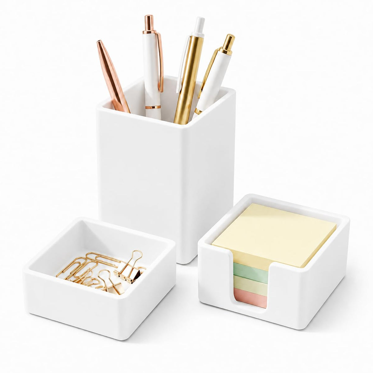 minimaliving Aesthetic Silicone Desk Organizer Set of 3,Modern Office Desk Accessories with Pen Holder,Paperclip Tray,Sticky Note Holder,Stylish Functional Office Desk Decor for Back-to-school(Beige)