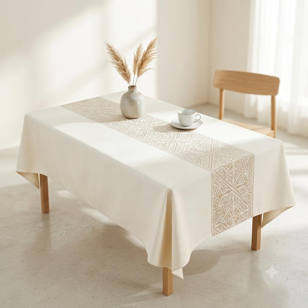 Nordic Beige Rectangular Tablecloth, Premium Drape