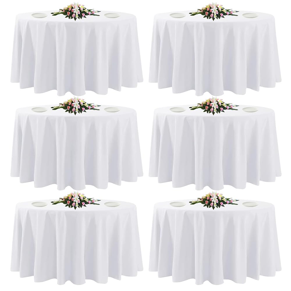 10 Pack White Round Tablecloths, 120 Inch Stain Resistant and Wrinkle Polyester Fabric Washable Table Clothes Cover for Kitchen Dining, Wedding, Reception Banquet, Birthday Party, Buffet Restaurant