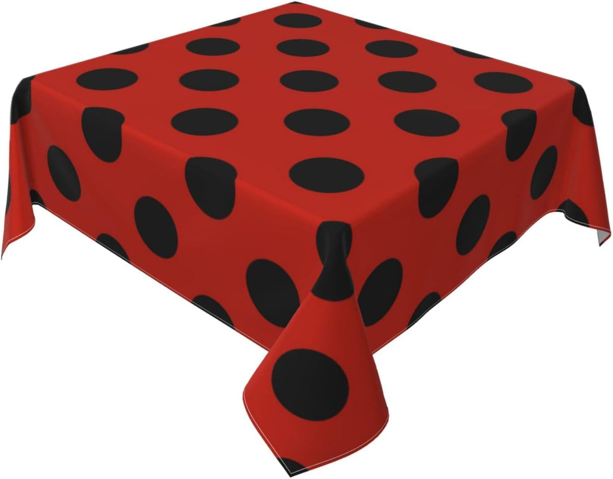 Square Tablecloth Black Polka Dots on Red Table Cover Washable Table Cloths for Kitchen Dinning Party Tabletop Modern Decoration 60 x 60inch