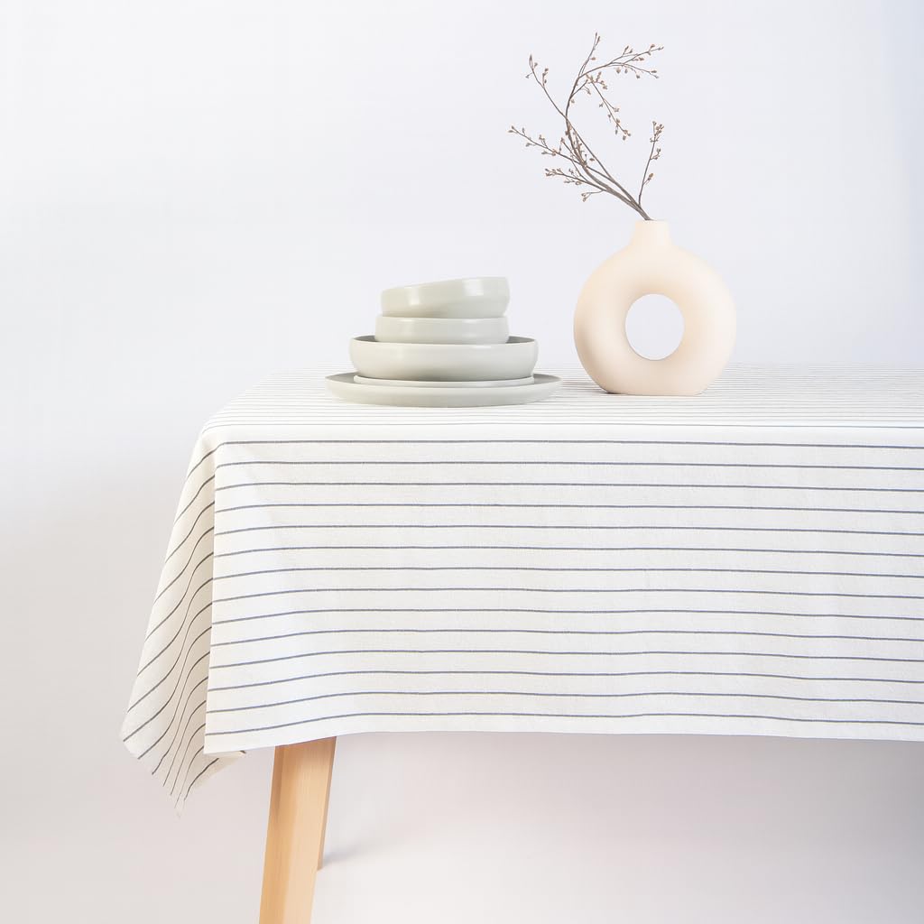 MONDAY MOOSE Ruffle Farmhouse Rustic Rectangle Natural Stonewashed Cotton Tablecloth for Kitchen, Dining Room, Restaurant (60x86 inch, Teal Green)