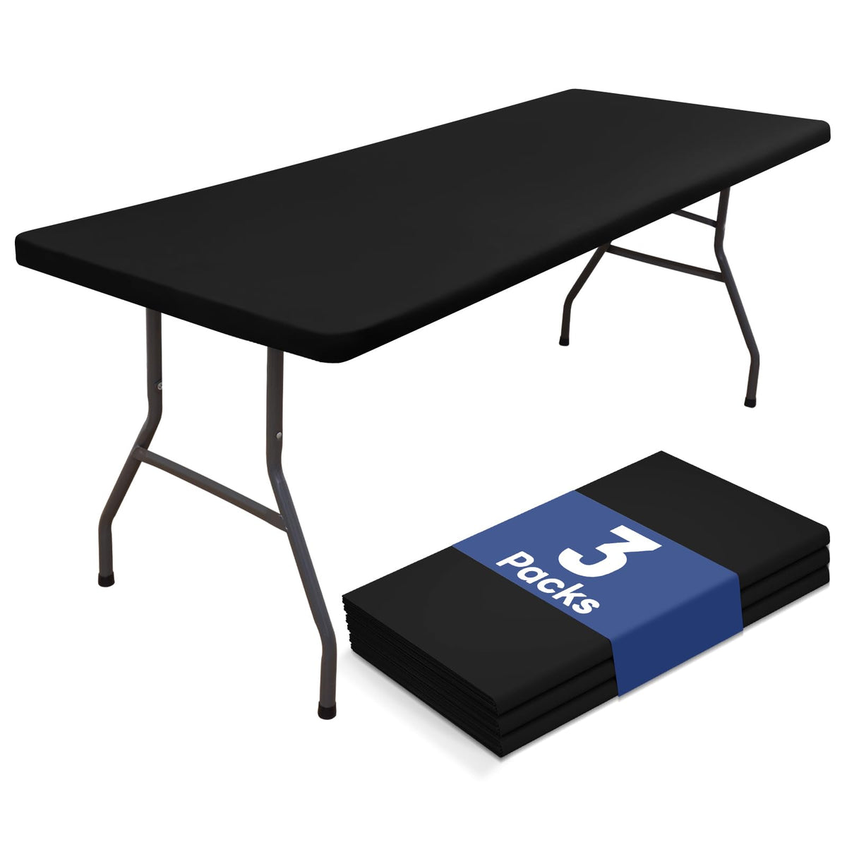 homing Rectangle Table Cloth Cover 6 Foot Black Elastic Fitted Tablecloth