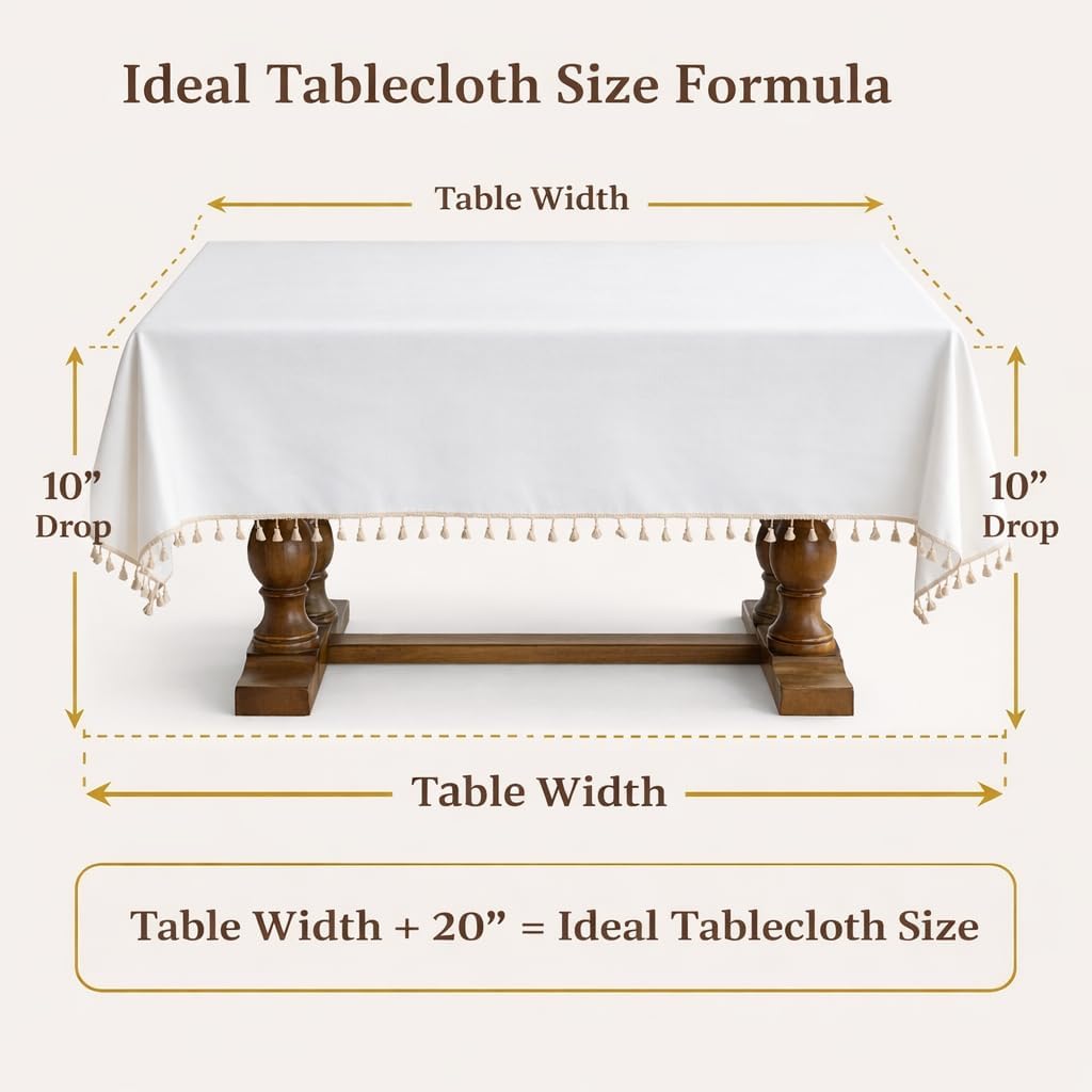 Heavyweight Polyester Square Tablecloth with Tassels, Warm Beige, 55 x 55
