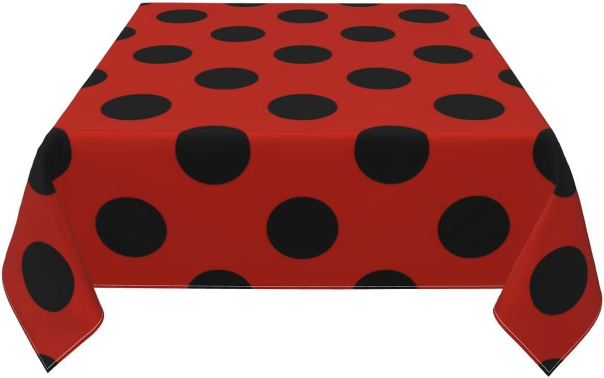 Square Tablecloth Black Polka Dots on Red Table Cover Washable Table Cloths for Kitchen Dinning Party Tabletop Modern Decoration 60 x 60inch