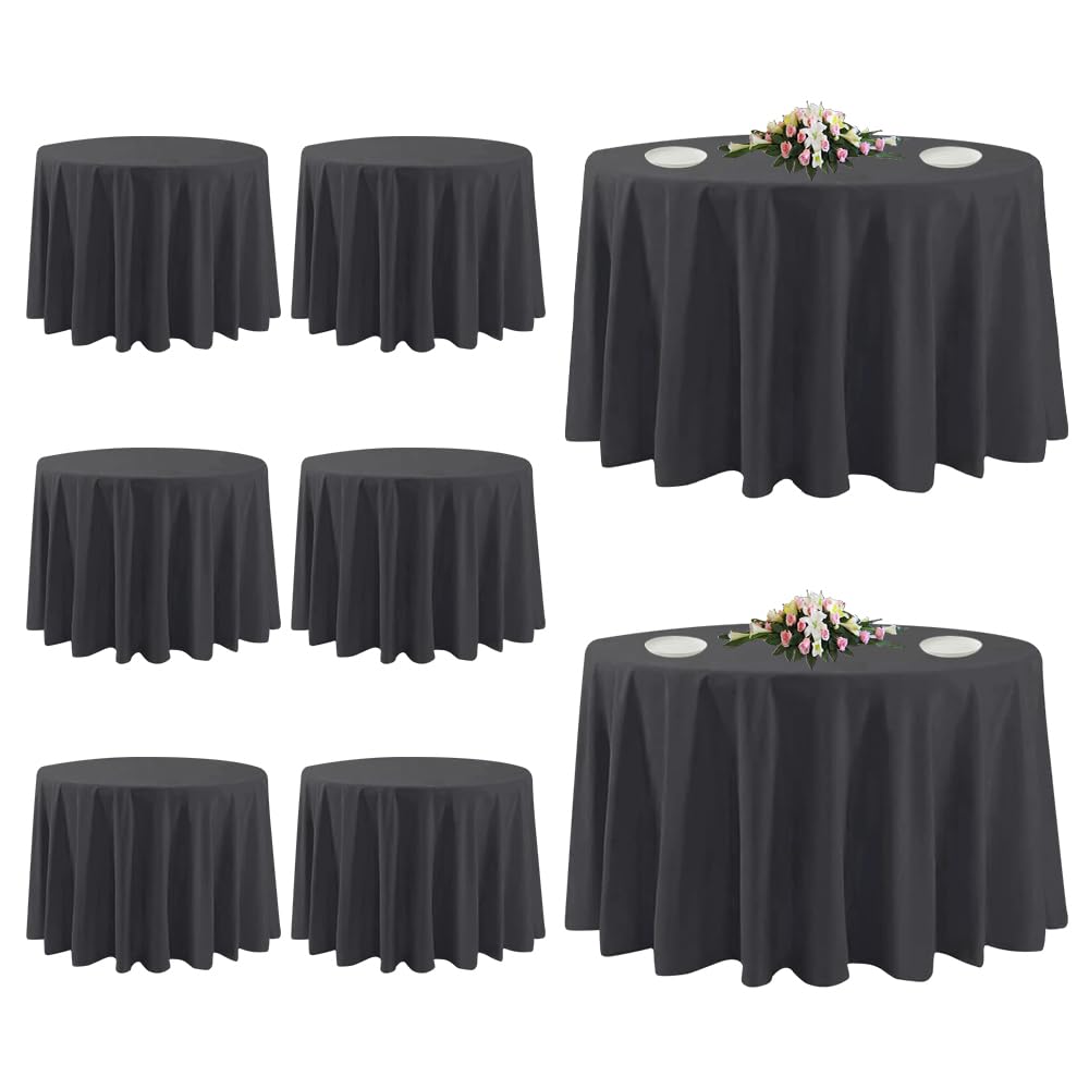 10 Pack White Round Tablecloths, 120 Inch Stain Resistant and Wrinkle Polyester Fabric Washable Table Clothes Cover for Kitchen Dining, Wedding, Reception Banquet, Birthday Party, Buffet Restaurant