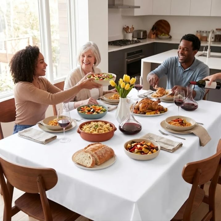 Urban Villa Tabletop Cover Kitchen Dining Tablecloth 100% Cotton Holiday Celebrations Wedding Dinner Parties White Rectangle 60X120 Inches 10-12 Seats Table Cloth