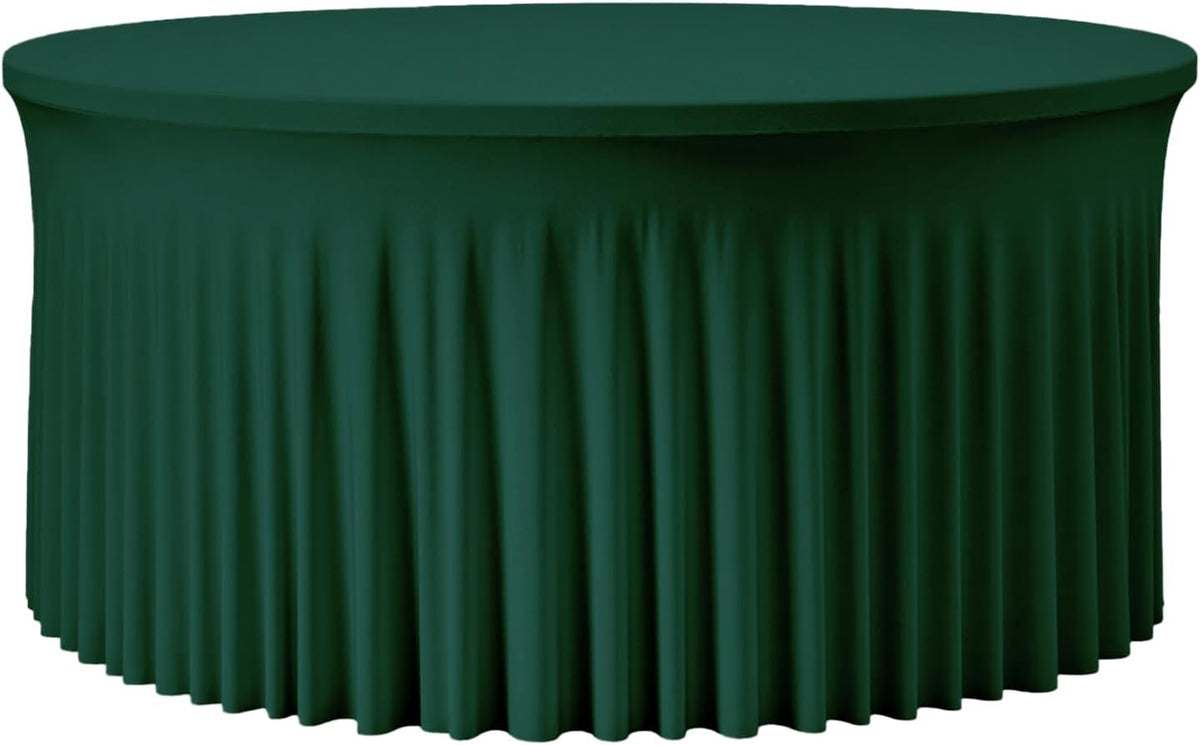 60 Inch Dark Green Round Tablecloth - Stretch Spandex Fitted Table Cover with Elastic Skirt Edge, Wrinkle-Free & Reusable for 5FT Tables Wedding Banquet Party Birthday Buffet