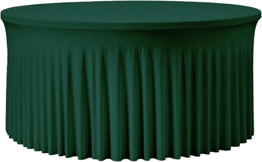 60 Inch Dark Green Round Tablecloth - Stretch Spandex Fitted Table Cover with Elastic Skirt Edge, Wrinkle-Free & Reusable for 5FT Tables Wedding Banquet Party Birthday Buffet