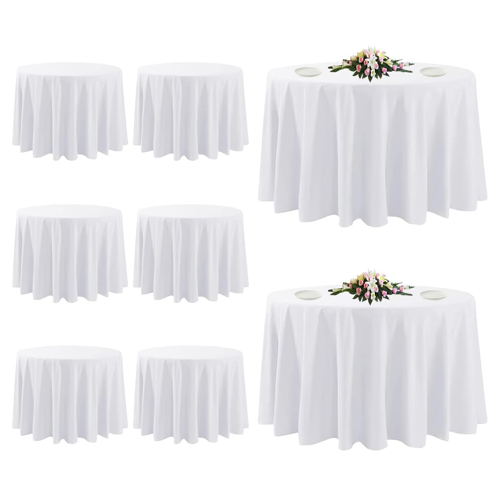 10 Pack White Round Tablecloths, 120 Inch Stain Resistant and Wrinkle Polyester Fabric Washable Table Clothes Cover for Kitchen Dining, Wedding, Reception Banquet, Birthday Party, Buffet Restaurant