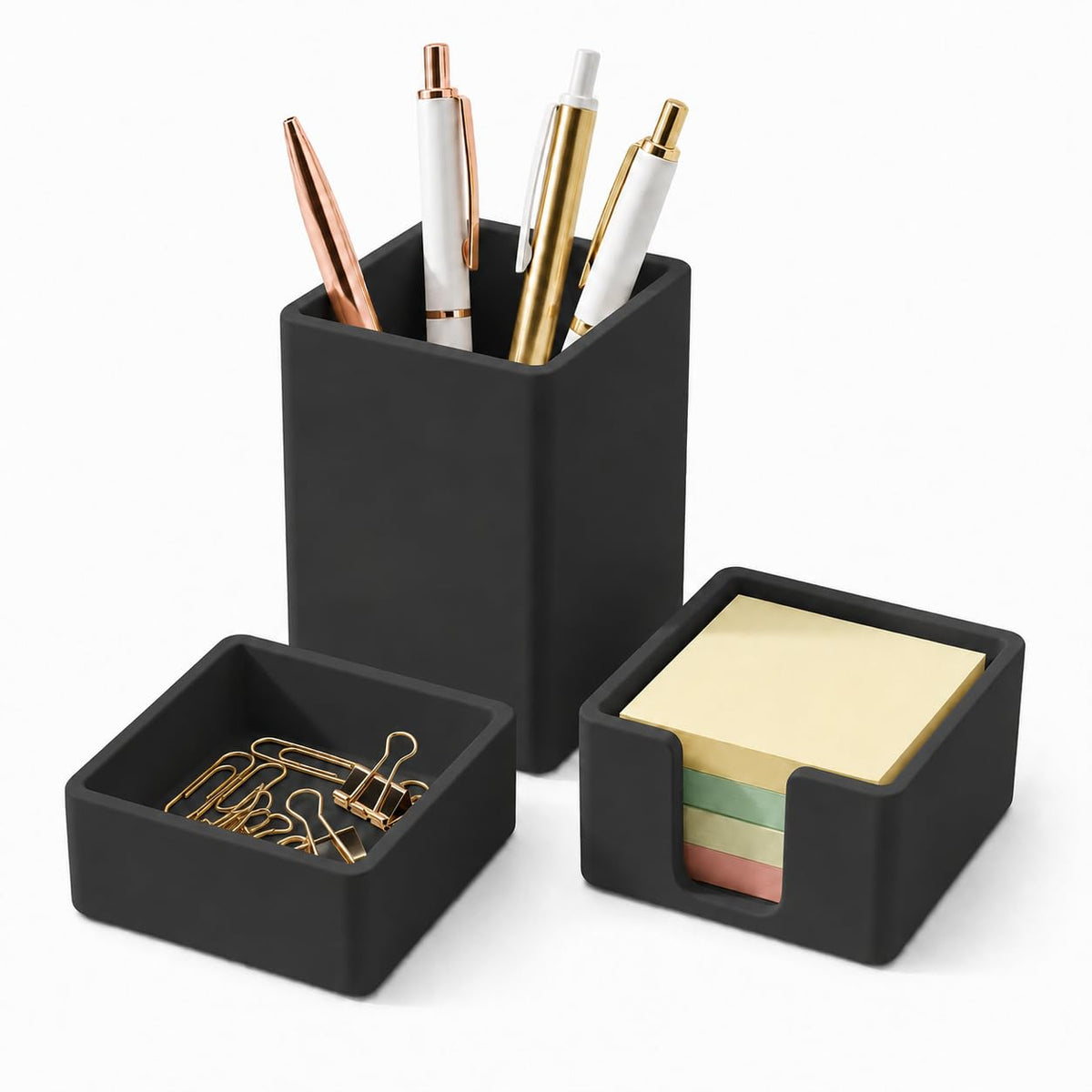 minimaliving Aesthetic Silicone Desk Organizer Set of 3,Modern Office Desk Accessories with Pen Holder,Paperclip Tray,Sticky Note Holder,Stylish Functional Office Desk Decor for Back-to-school(Beige)