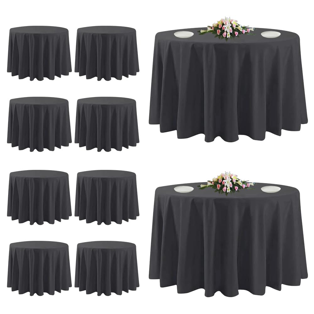 10 Pack White Round Tablecloths, 120 Inch Stain Resistant and Wrinkle Polyester Fabric Washable Table Clothes Cover for Kitchen Dining, Wedding, Reception Banquet, Birthday Party, Buffet Restaurant