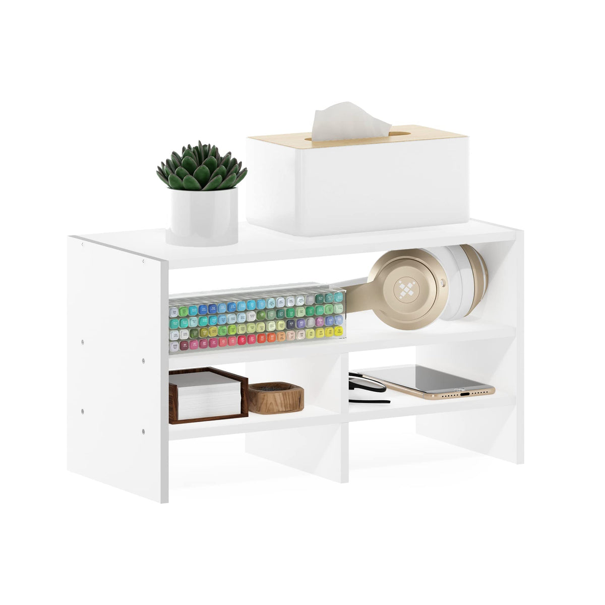 Furinno HERMITE Desk File Folder Organizers, 3-Shelf Desktop Office Organization Racks, Desk Top Display Book Shelf, for Paper, Office Supplies, Magazine, Bauhaus Oak