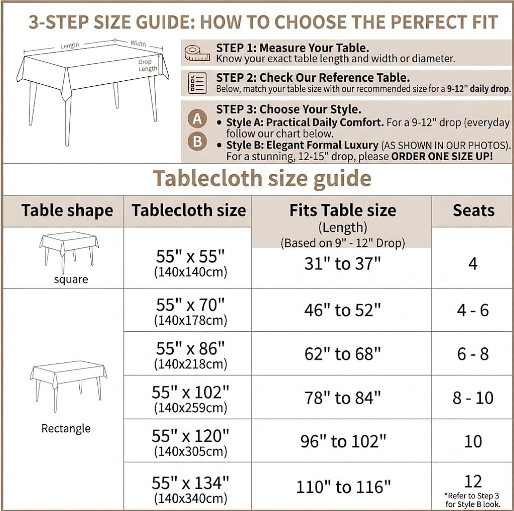 Nordic Beige Rectangular Tablecloth, Premium Drape